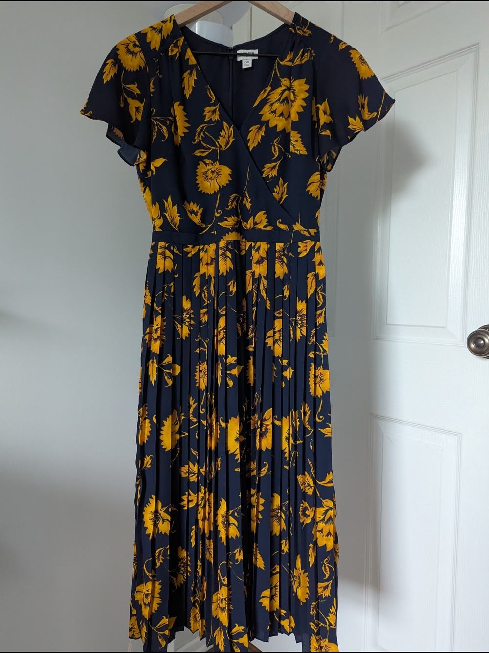 J. Crew Navy Midi Dress with Yellow Floral Print